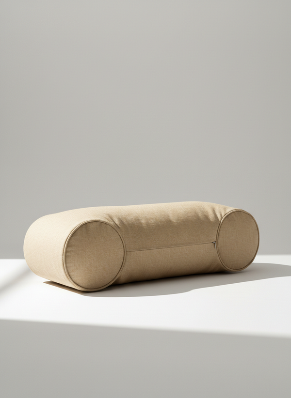 Beige Cylindrical Linen Bolster Pillow