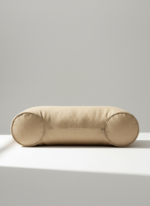 Beige Cylindrical Linen Bolster Pillow