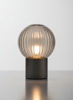 Ribbed Smoked Grey Glass Globe Lamp