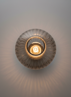 Ribbed Smoked Grey Glass Globe Lamp